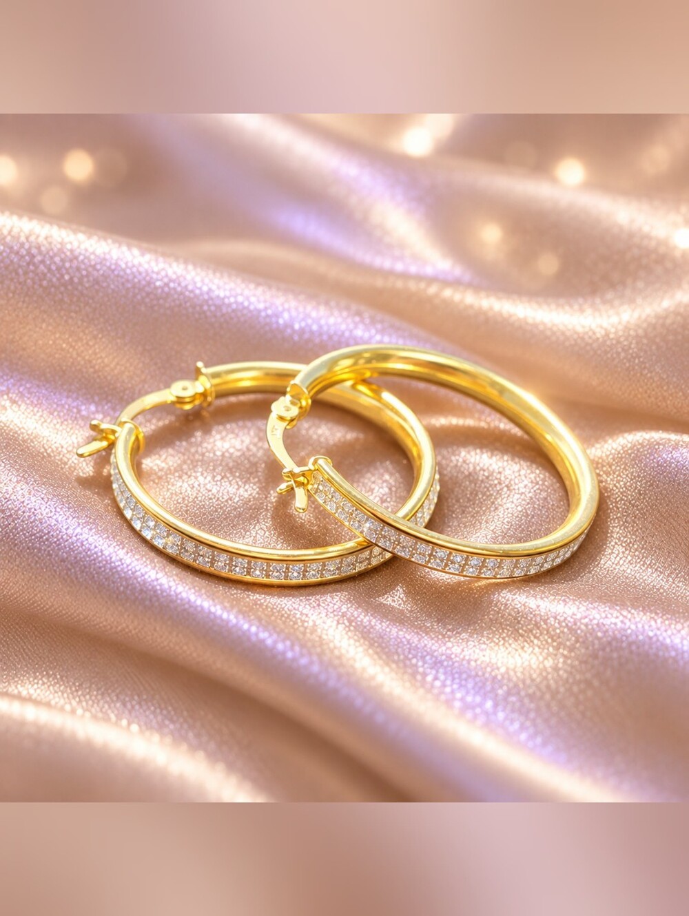 925 Sterling Silver - 14k Gold Vermeil Crystal Hoop Earrings - Elegant Jewelry